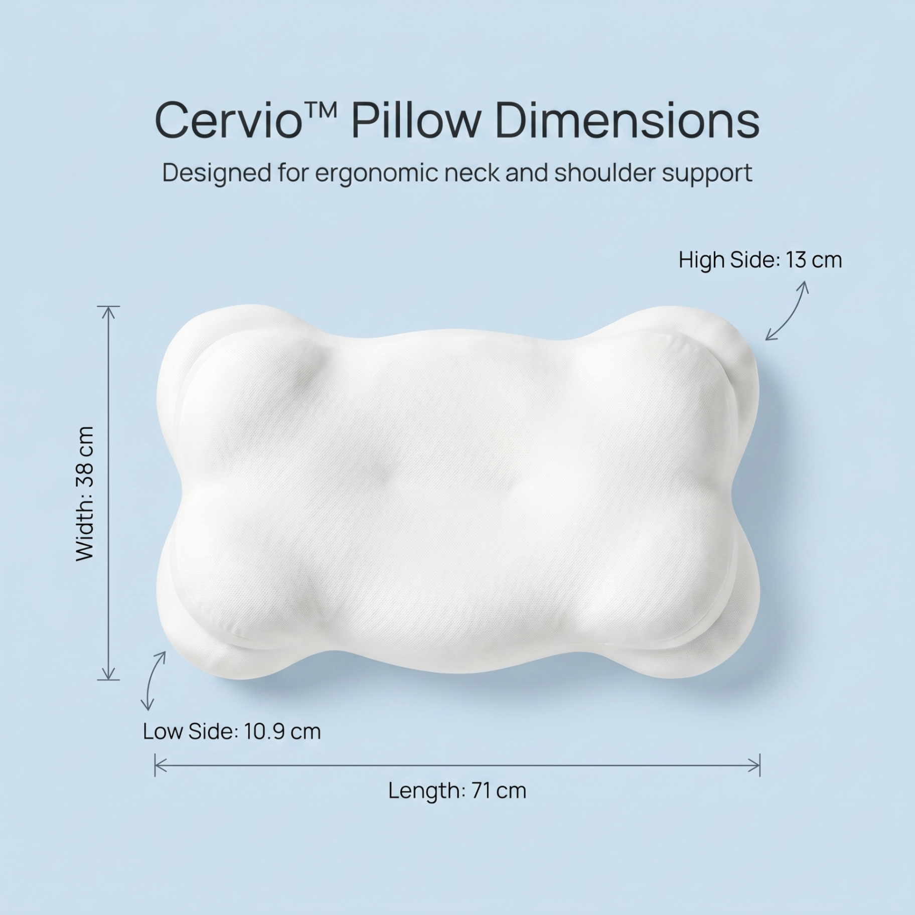 Cervio pillow dimensions: 71cm x 38cm x 13cm